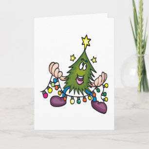 Christmas Tree Stringing Christmas Lights Xmas Holiday Card