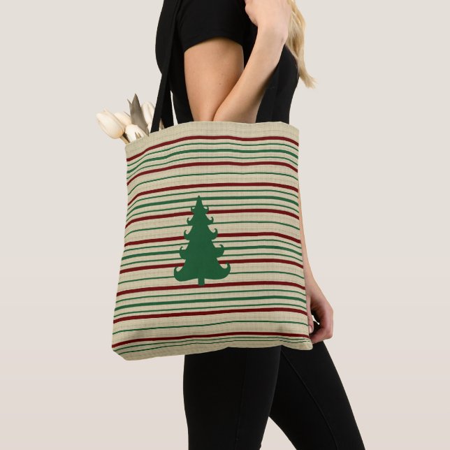 Christmas tree striped tote bag (Close Up)