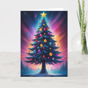 Christmas Tree Synthwave Aurora Borealis Holiday Card