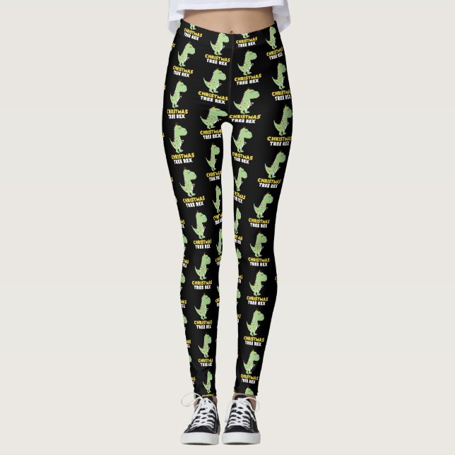 Christmas Tree T Rex Dinosaur Funny Gift Leggings (Front)