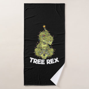 Christmas Tree T-Rex Xmas Lights Pun Gift Bath Towel