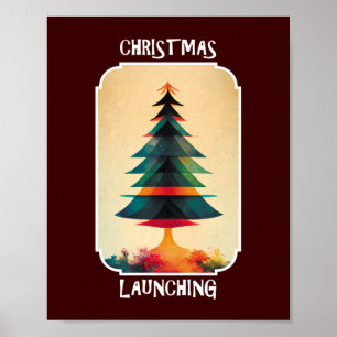 Christmas Tree Taking Off Xmas Artistic Design Poster