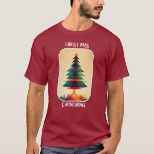 Christmas Tree Taking Off Xmas Artistic Design T-Shirt