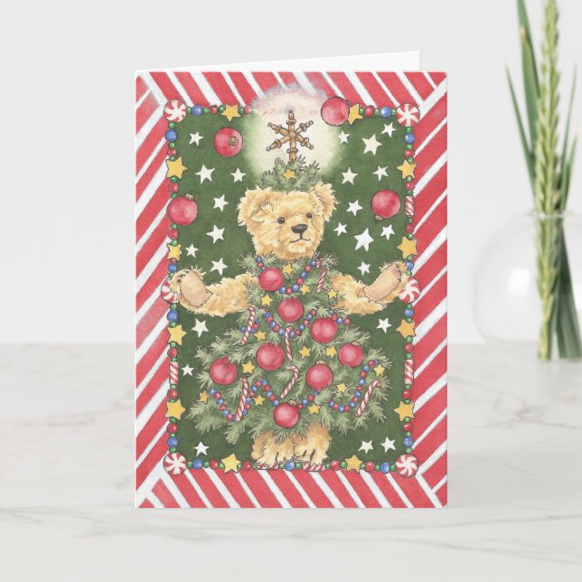 Christmas Tree Teddy Bear Juggler Card (Front)