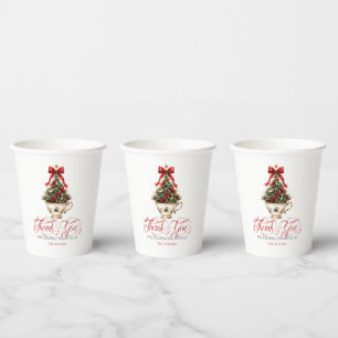 Christmas Tree Thank You Red Typography Paper Cups