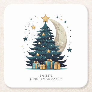 Christmas Tree The Moon Square Paper Coaster