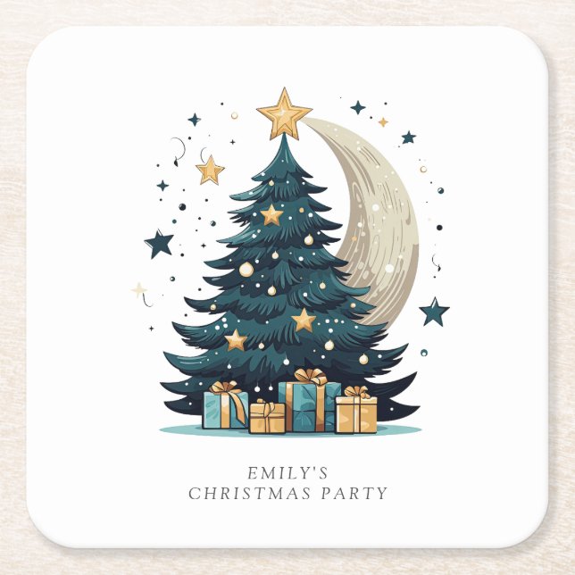 Christmas Tree The Moon Square Paper Coaster (Front)