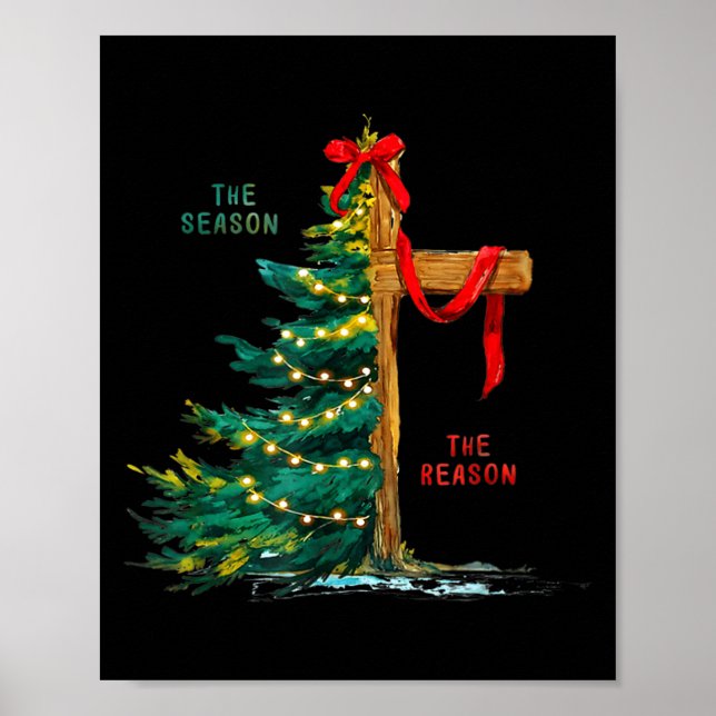 Christmas Tree The Season Jesus Cross Faith Holida Poster (Front)
