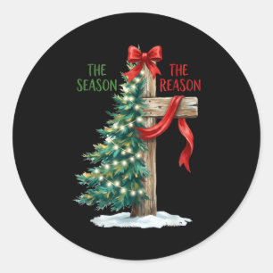 Christmas Tree The Season Jesus Cross The Reason X Classic Round Sticker