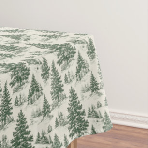 Christmas Tree  Toile  De Jouy Green Tablecloth