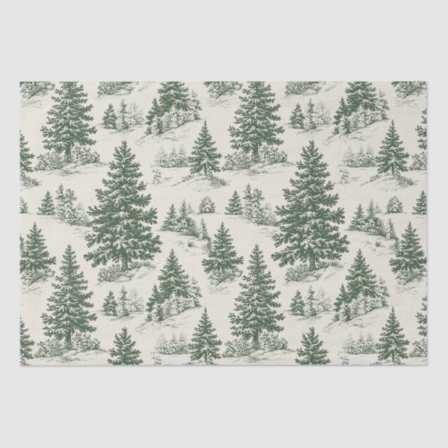 Christmas Tree  Toile  De Jouy Green Tissue Paper (Front)