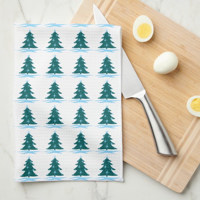 Christmas Tree Towel Custom Blue Holiday Tea Towel (Quarter Fold)
