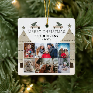 Christmas Tree Truck Family 6 Photo Collage  Ceramic Ornament