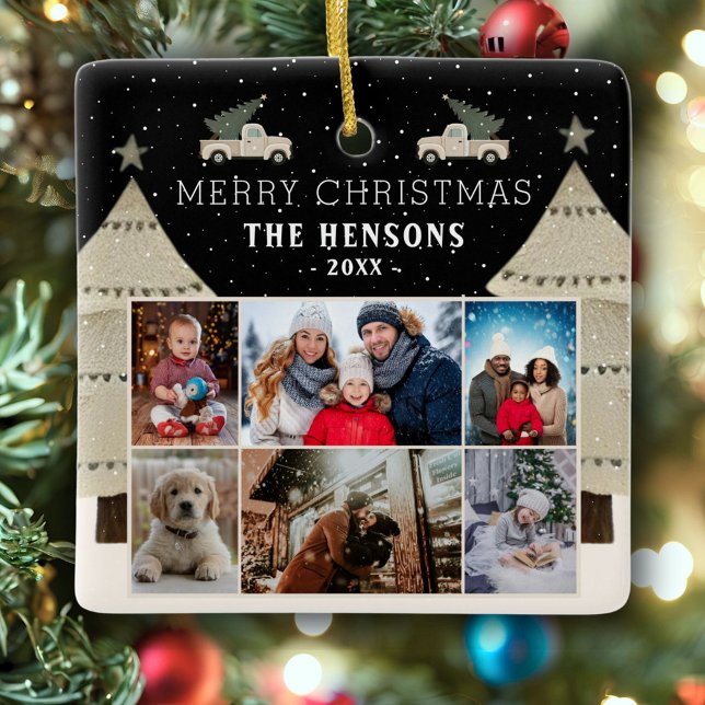 Christmas Tree Truck Family 6 Photo Collage  Ceramic Ornament (Creator Uploaded)