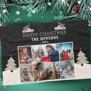 Christmas Tree Truck Family 6 Photo Collage Tea Towel