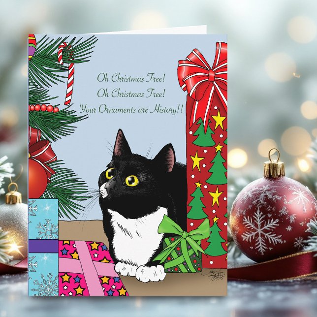 Christmas Tree Tuxedo Cat Holiday Postcard (Creator Uploaded)
