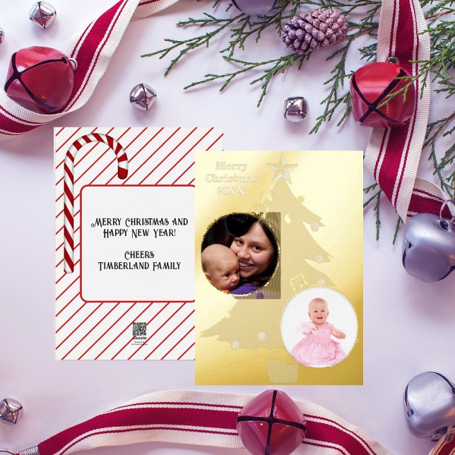 Christmas Tree Two Photos Christmas 20XX Foil Holiday Card (Creator Uploaded)