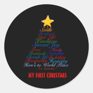 Christmas Tree Tygraphy Babys First Christmas Baby Classic Round Sticker