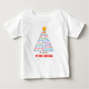Christmas Tree Typography Baby's First Christmas Baby T-Shirt