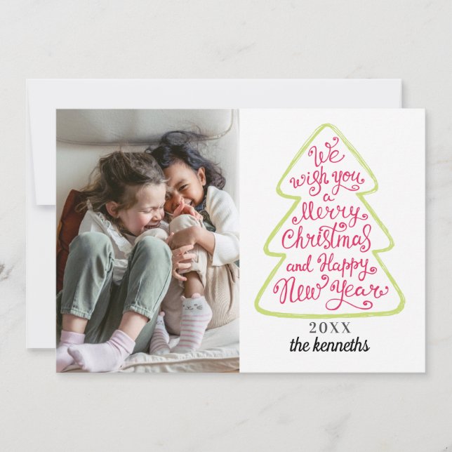 Christmas Tree Typography Holiday Photocard (Front)