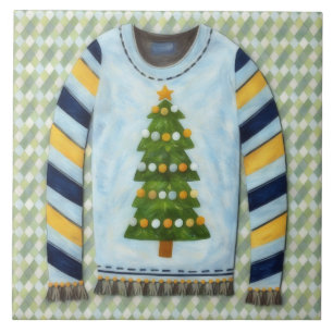 Christmas Tree Ugly Sweater Holiday Art Tile