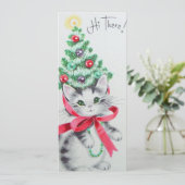 Christmas Tree Vintage Kitten Holiday Card (Standing Front)
