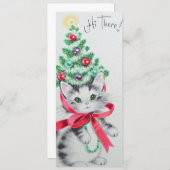 Christmas Tree Vintage Kitten Holiday Card (Front/Back)