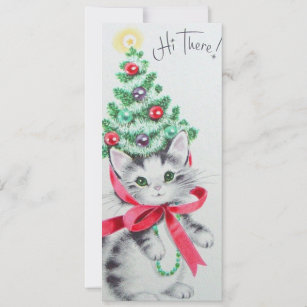 Christmas Tree Vintage Kitten Holiday Card
