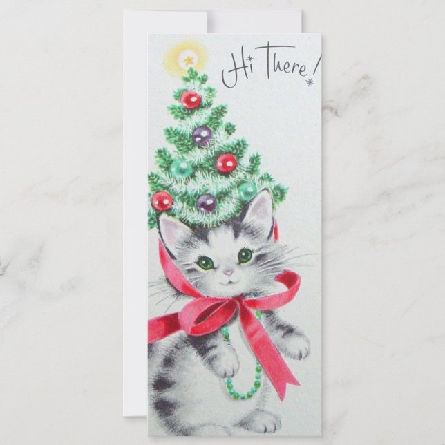 Christmas Tree Vintage Kitten Holiday Card (Front)