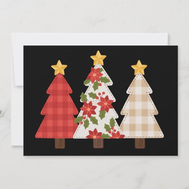 Christmas Tree Vintage Patchwork Cute Holiday  Card (Front)