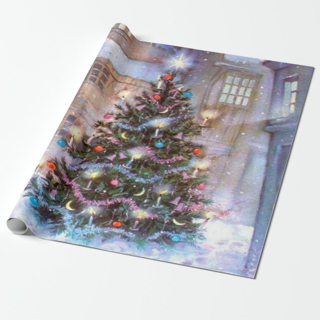 Christmas Tree Vintage Wrapping Paper (Unrolled)
