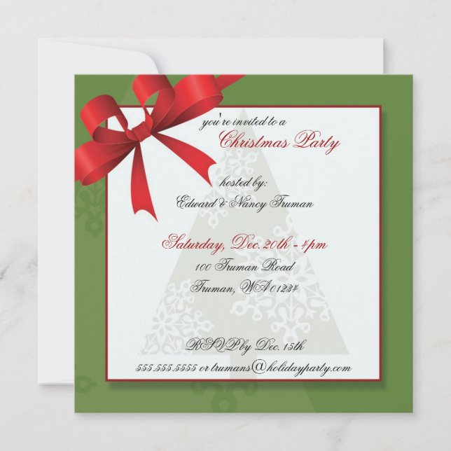 Christmas Tree w/ Ribbon Invitations (Front)