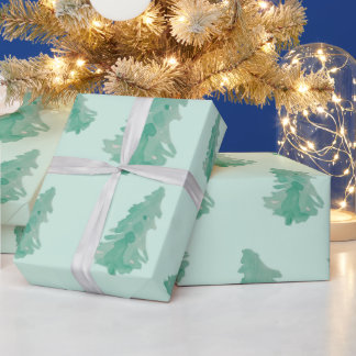 Christmas Tree water colour Wrapping Paper green