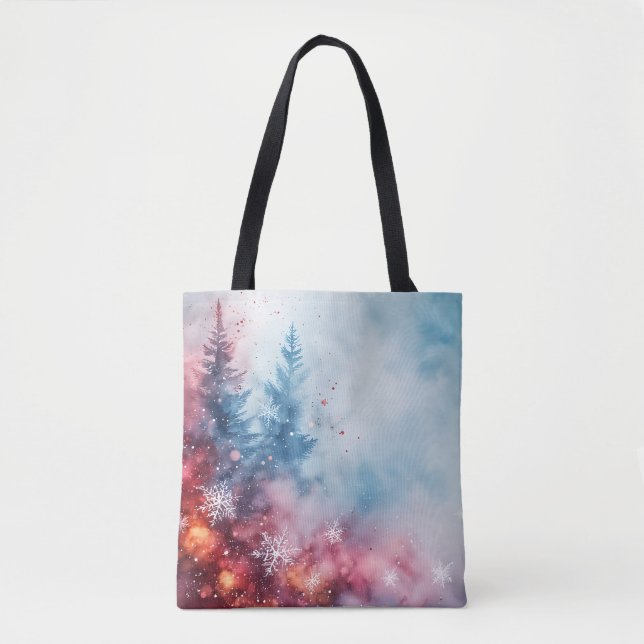 Christmas Tree Watercolor Design Tote (Front)