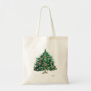 Christmas tree watercolor festive pine Xmas green Tote Bag