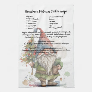 Christmas Tree Watercolor Gnome Recipe Tea Tea Towel
