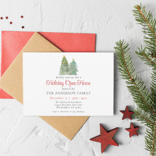 Christmas Tree Watercolor Holiday Open House Invitation