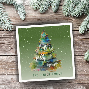Christmas Tree Watercolor Merry Jolly Happy Napkin