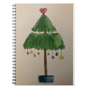Christmas Tree Watercolor painting photo Notebook