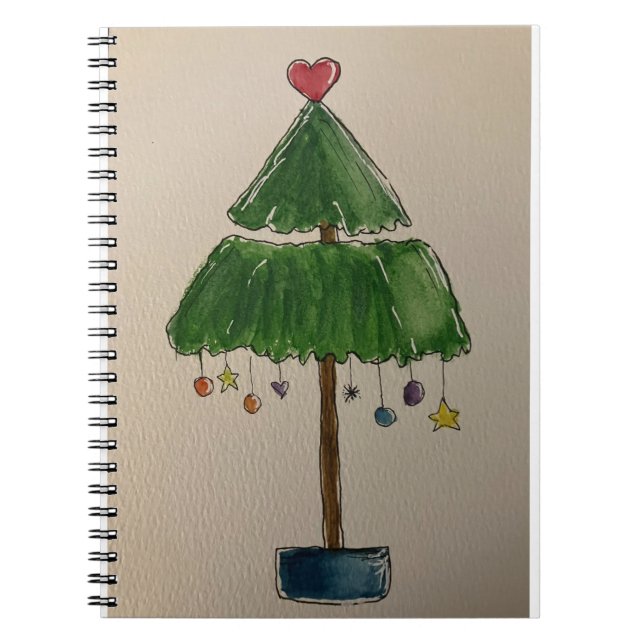 Christmas Tree Watercolor painting photo Notebook (Front)