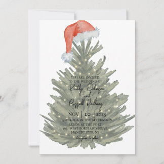 Christmas Tree Watercolor Wedding Invitation