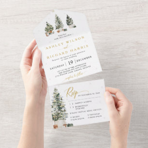 Christmas Tree Wedding All In One Invitation