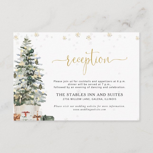 Christmas Tree Wedding Reception Enclosure Card (Front)
