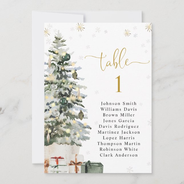 Christmas Tree Wedding Seating Chart Table Card (Front)