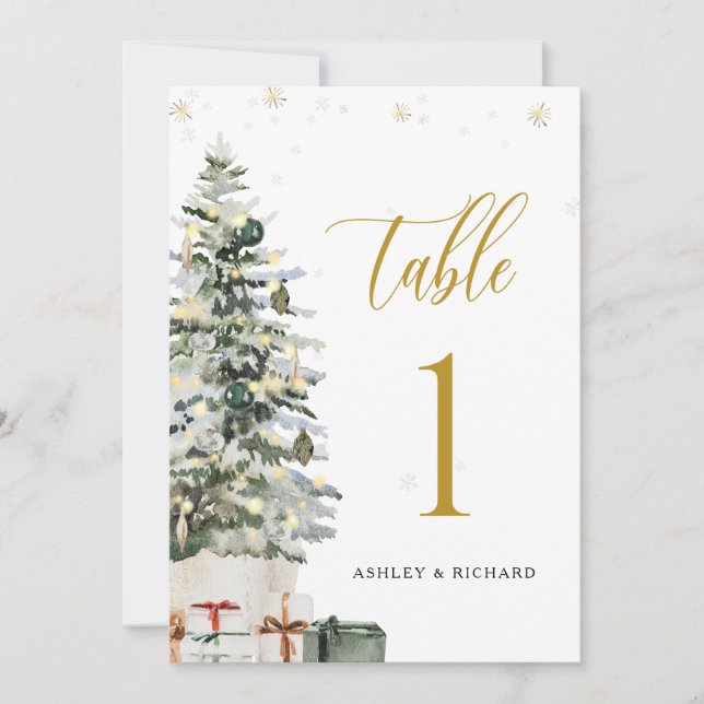Christmas Tree Wedding Table Number Card (Front)