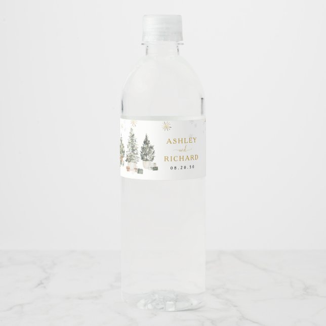 Christmas Tree Wedding Wine Bottle Label (Front)