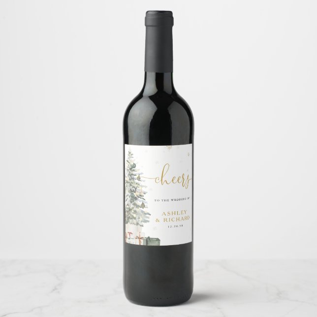 Christmas Tree Wedding Wine Bottle Label (Front)