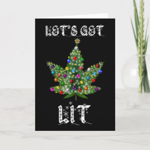 Christmas Tree Weed Leaf Pot Thc Gift Tee Card