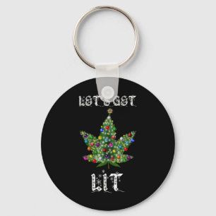Christmas Tree Weed Leaf Pot Thc Gift Tee  Key Ring