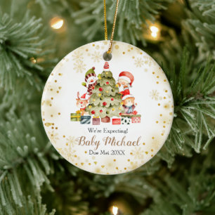 Christmas Tree We're Expecting Parents Ceramic Ornament